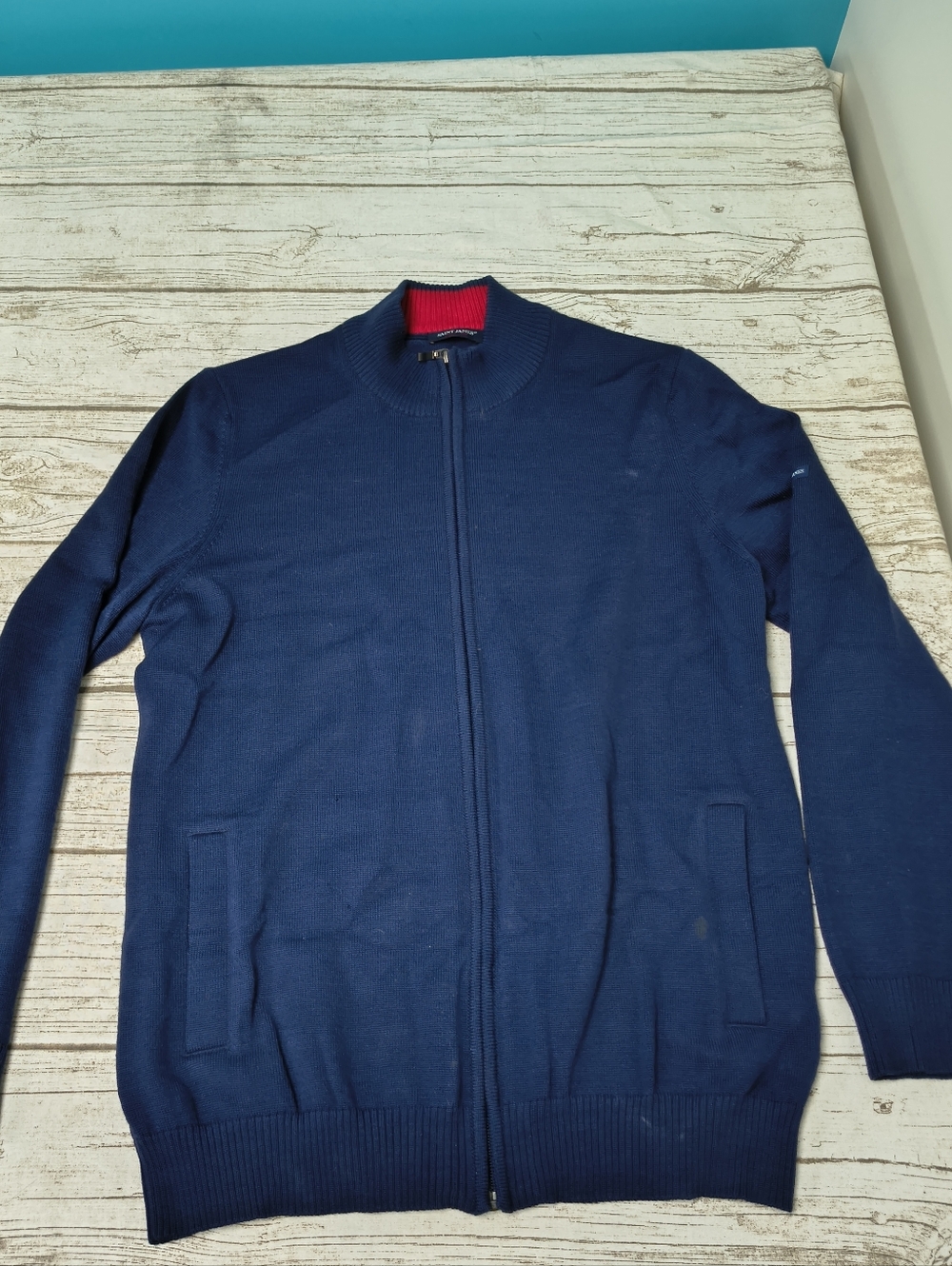 Saint James 100% Wool Navy Blue Zip Up Cardigan Size Large
